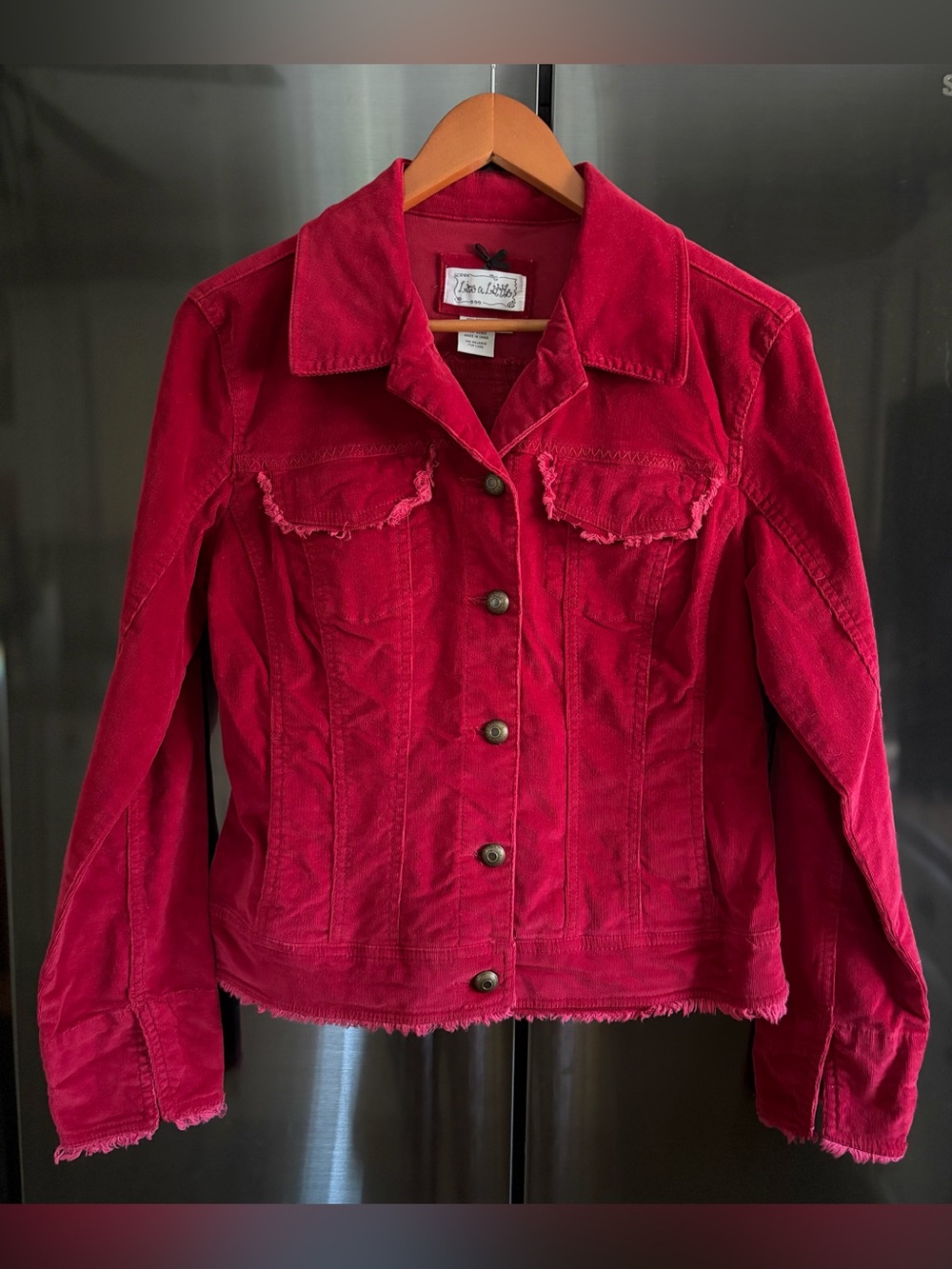 VNTG Live a Little Crimson Cord Trucker Jacket Sz M EUC Retro Westerncore Boho